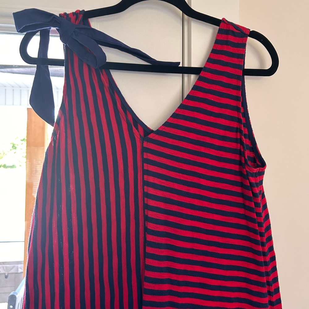 Vineyard Vines Sz Med Red & Navy Stripe One Shoulder Bow Dress 100% Cotton - Picture 6 of 12